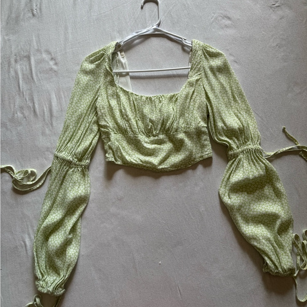 Charlie Holiday Light Green Floral Crop Top